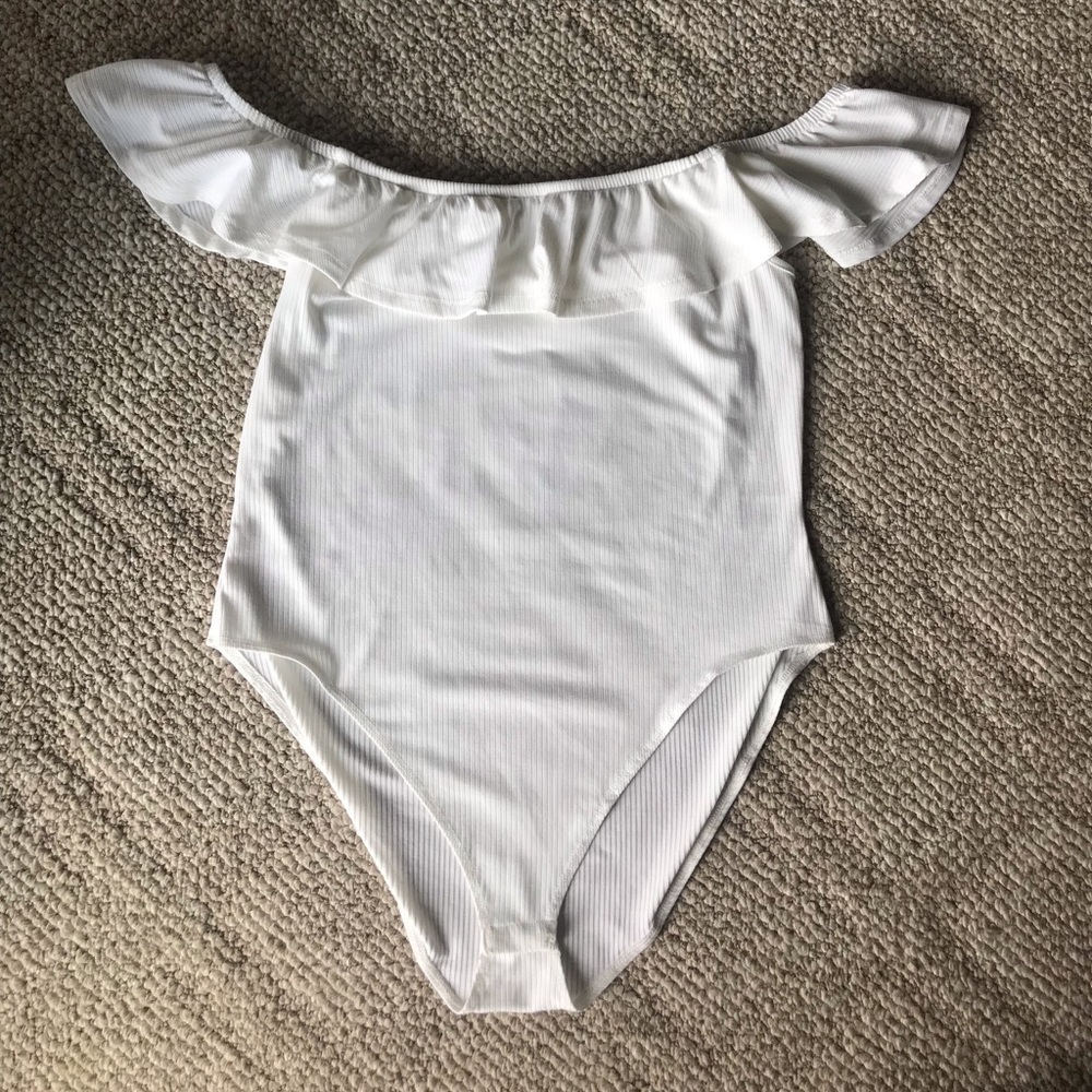White Off Shoulder Bodysuit.